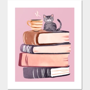 Books and Coffee and Cats Posters and Art